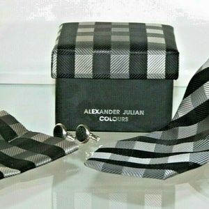 Alexander Julian Handmade Woven Tie Hanky Set Blac